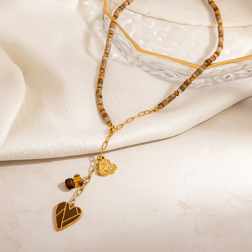Collier De Perles Pour Femme, 1 Pièce, En Acier Inoxydable Imperméable, En Forme De Cœur, De Forme Irrégulière Et Luxueuse Image4