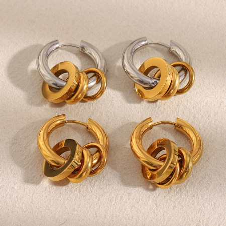 Boucles d'oreilles créoles pour femme, simples, en acier inoxydable, couleurs or et argent, étanches (1 pièce). 2