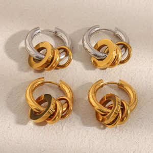 Boucles D'Oreilles Créoles Pour Femme, Simples, En Acier Inoxydable, Couleurs Or Et Argent, Étanches (1 Pièce). h5 Image2