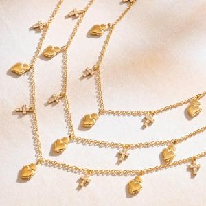 Ensembles De Bijoux Pour Femmes En Acier Inoxydable Doré, Forme Croix Et Cœur, Collection Romantique h5 Image6