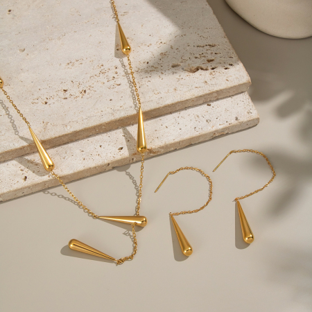 Ensemble collier et collier en acier inoxydable imperméable couleur or avec gouttelettes