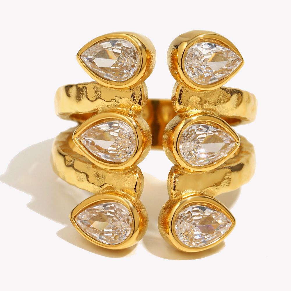 Bague Élégante Pour Femme, En Acier Inoxydable Double Couche, Étanche, Couleur Or, Ornée D'Un Zircon. 