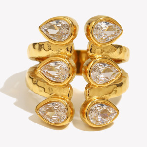 Bague Élégante Pour Femme, En Acier Inoxydable Double Couche, Étanche, Couleur Or, Ornée D'Un Zircon. h5 
