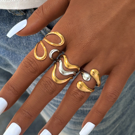 Bague femme simple, forme irrégulière, acier inoxydable, couleur or, étanche