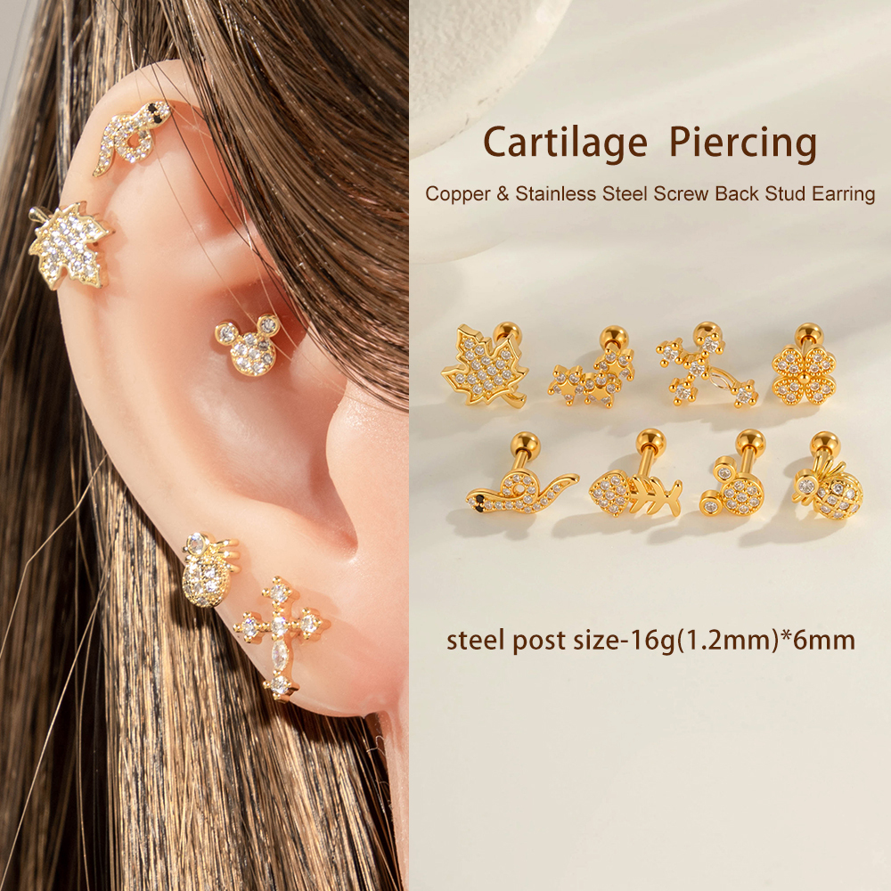 Boucle D'Oreille Piercing Croix Cuivre Or Zircon 1 Pièce h5Image4