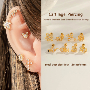 Boucle D'Oreille Piercing Croix Cuivre Or Zircon 1 Pièce h5 Image4
