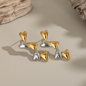 1 Paire De Boucles D'Oreilles Puces En Acier Inoxydable Doré Et Étanches En Forme De Cœur h5 Image3