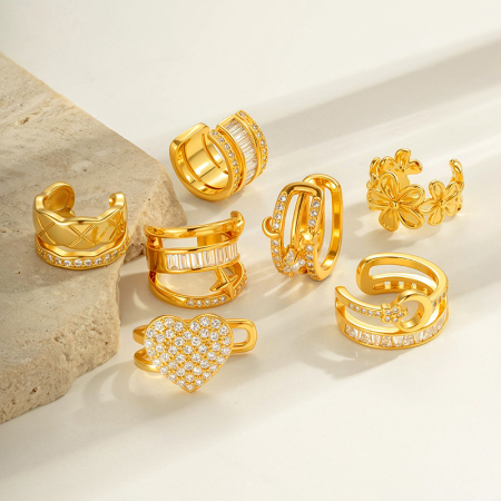 1 pièce de manchettes d'oreilles en cuivre doré et zircon