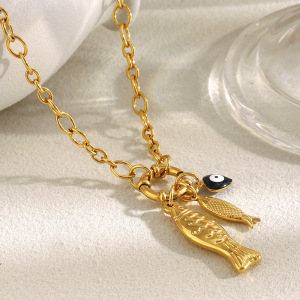 Collier Pendentif Femme En Acier Inoxydable Doré, Motif Poisson D'Été (1 Pièce) h5 Image6