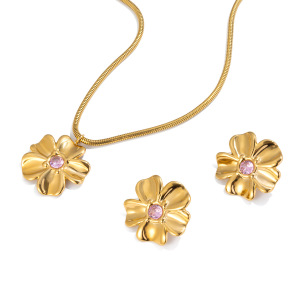 Ensembles De Bijoux Pour Femmes Sweet Flower En Acier Inoxydable Étanche Couleur Or h5 Image8