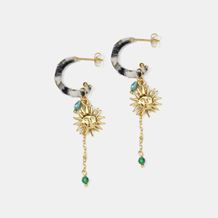 Boucles d'oreilles pendantes Sun en acier inoxydable imperméable, motif léopard et tissu doré