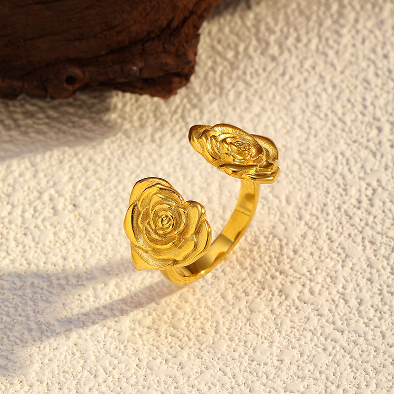 Bague Tendance Rétro Rose En Acier Inoxydable Étanche (1 Pièce) h5Image4