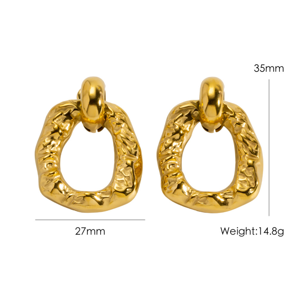 Boucles D'Oreilles Puces Pour Femme, En Acier Inoxydable Imperméable, Forme Irrégulière Décontractée, Motif Martelé (1 Pièce).