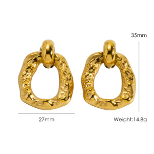 Boucles D'Oreilles Puces Pour Femme, En Acier Inoxydable Imperméable, Forme Irrégulière Décontractée, Motif Martelé (1 Pièce). h5