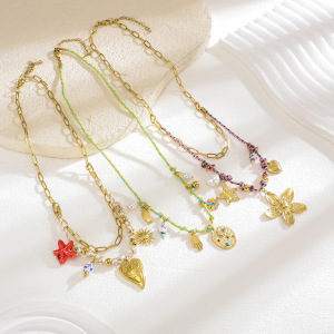 Collier Tressé Pour Femme, En Acier Inoxydable, Couleur Or, Avec Motif Floral Éclatant (1 Pièce) h5 Image3