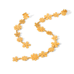 Boucles D'Oreilles Pendantes Pour Femme, En Acier Inoxydable Doré, Avec Pompon Et Motif Floral Simple (1 Paire). h5 Image6