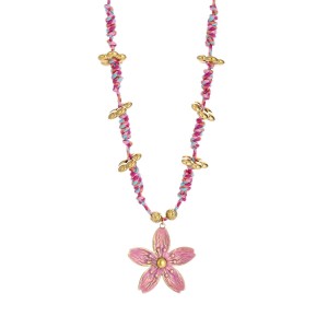 Collier Avec Pendentif En Acier Inoxydable Doré Pour Femme, 1 Pièce, Corde Tissée À La Main, Motif Floral h5 