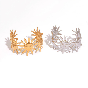 Bracelet Manchette Femme Simple Series Retro Sun En Acier Inoxydable Étanche Couleur Or (1 Pièce) h5 Image6