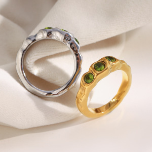 Bague Élégante Pour Femme En Acier Inoxydable, Étanche, Couleur Or, Sertie De Zircon (1 Pièce). h5 Image4