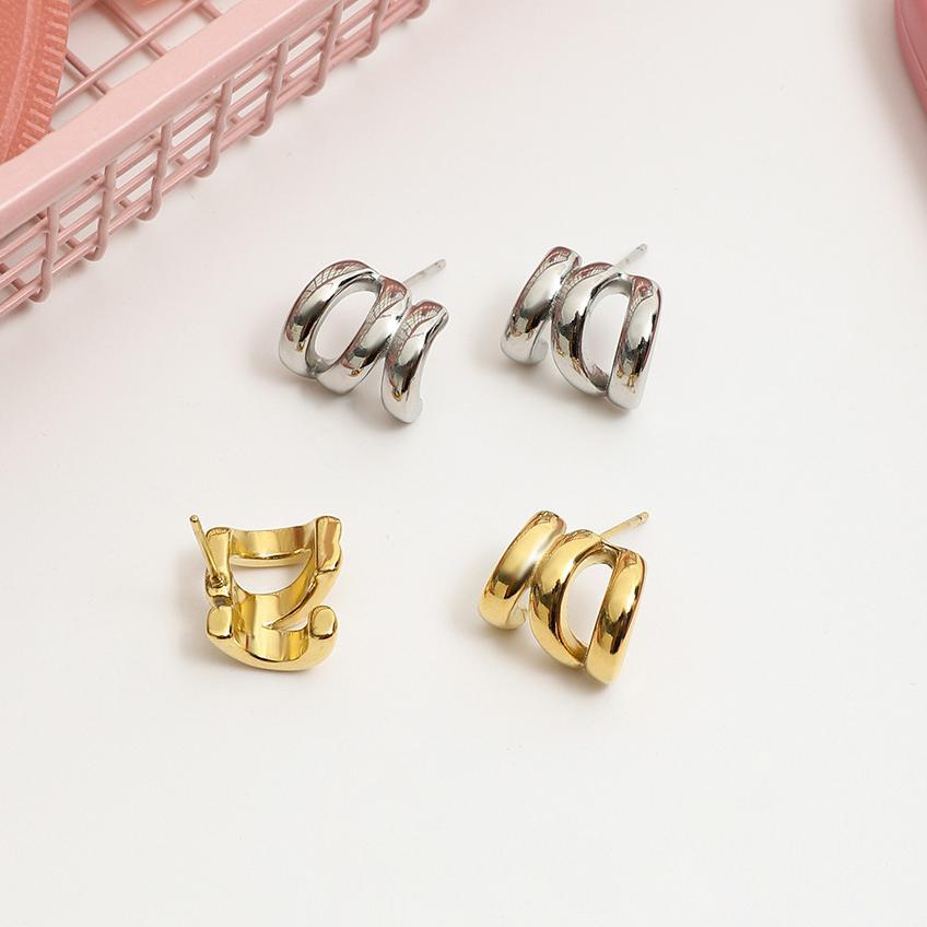 Boucles D'Oreilles Puces Pour Femme, En Acier Inoxydable Doré, Imperméables, De Forme Irrégulière (1 Paire). h5Image5