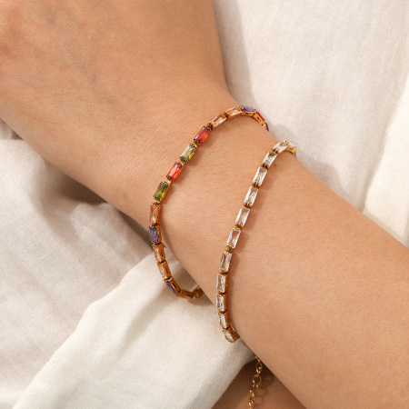 Bracelet chaîne femme en acier inoxydable rectangulaire de luxe, étanche, avec zircon (1 pièce).