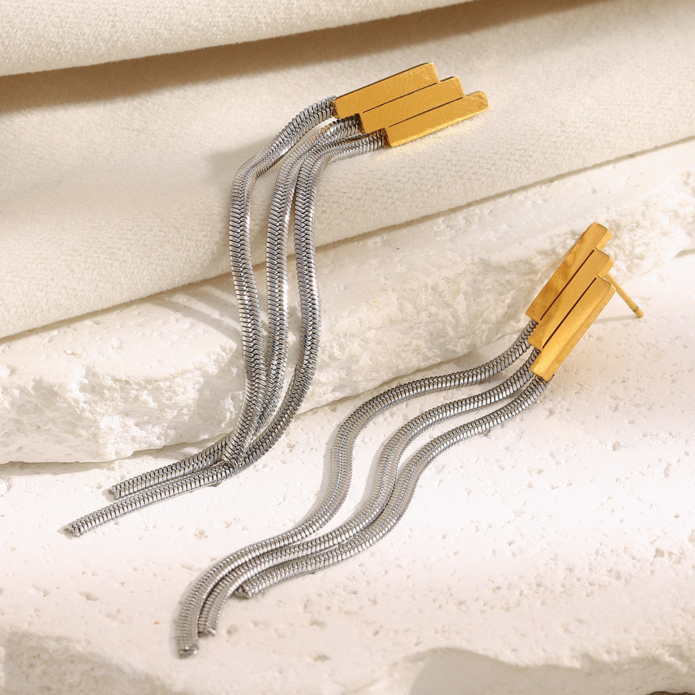 Boucles D'Oreilles Pendantes Pour Femme, En Acier Inoxydable Étanche, Avec Pompon, Couleurs Or Et Argent. Image3