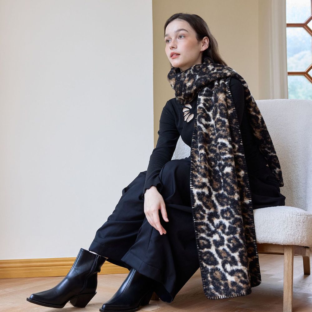 Écharpe D'Hiver Rétro En Polyester À Imprimé Léopard Pour Femme, 1 Pièce h5Image3
