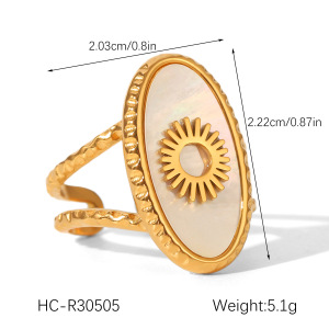 Bague Tendance En Acier Inoxydable Doré, Forme Soleil (1 Pièce), Étanche, Avec Coquillage. h5 Image2