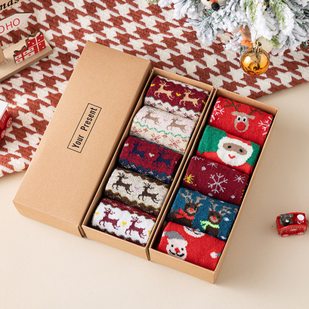 Coffret cadeau de Noël avec jolies chaussettes mi-mollet pour femme