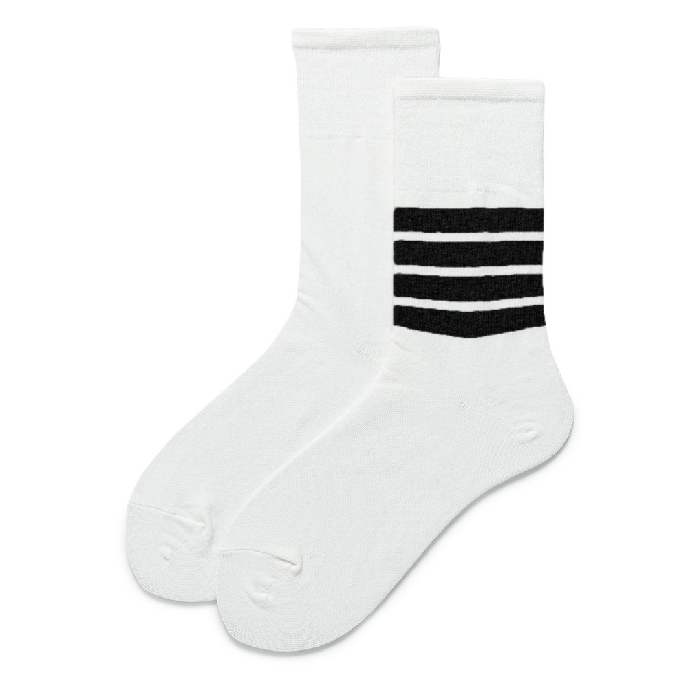 1 Paire De Chaussettes Mi-Mollet En Coton Rayé Pour Femme 