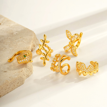 1 pièce de manchettes d'oreilles en cuivre doré et zircon
