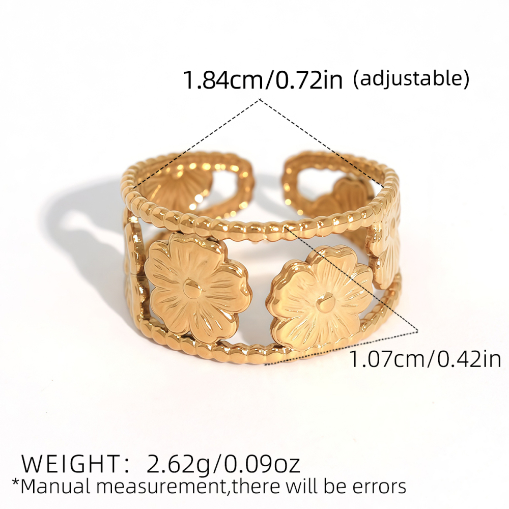 Bague Femme Élégante Et Simple En Acier Inoxydable Doré, Ornée D'Une Fleur. Image2