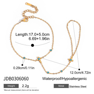 Bracelet Bague Femme En Acier Inoxydable Doré, Orné De Perles De Calaïte (1 Pièce). h5 Image2