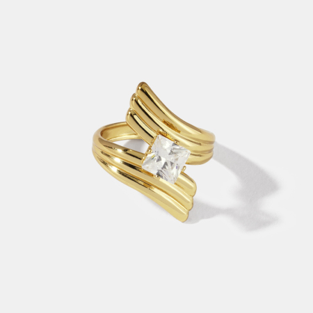 Bague en acier inoxydable étanche avec zircon de forme irrégulière et pierre précieuse couleur or 2