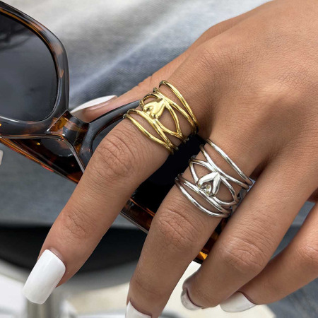 Bague femme simple, rétro, en forme de cœur irrégulière, en acier inoxydable étanche (1 pièce) 2