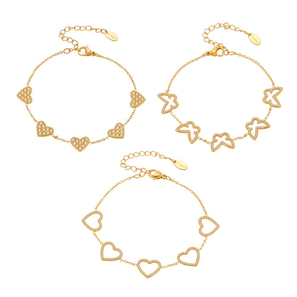 Bracelet À Maillons Pour Femme, En Acier Inoxydable Doré, Orné D'Un Papillon Et De Zircon, Imperméable (1 Pièce). h5Image8