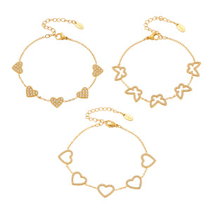 Bracelet À Maillons Pour Femme, En Acier Inoxydable Doré, Orné D'Un Papillon Et De Zircon, Imperméable (1 Pièce). h5 Image8