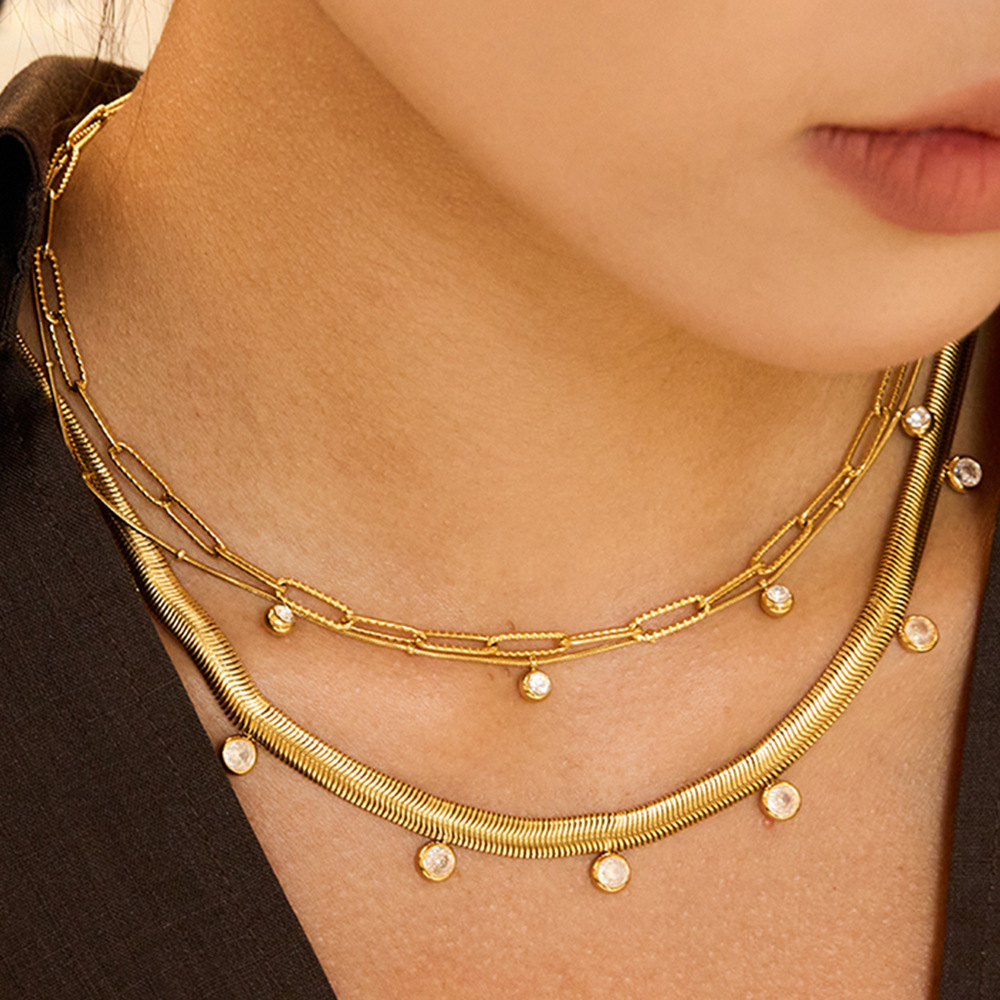Collier Pendentif Élégant Pour Femme, En Acier Inoxydable Étanche, Couleur Or, Avec 1 Pièce De Finition Élégante Image3