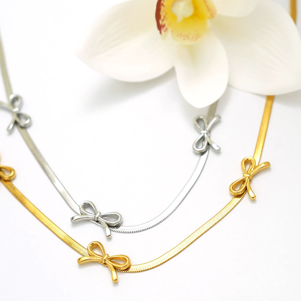 Collier Pendentif Femme Étanche En Acier Inoxydable Avec Nœud Papillon Simple (1 Pièce) Image7