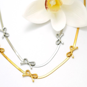 Collier Pendentif Femme Étanche En Acier Inoxydable Avec Nœud Papillon Simple (1 Pièce) h5 Image7