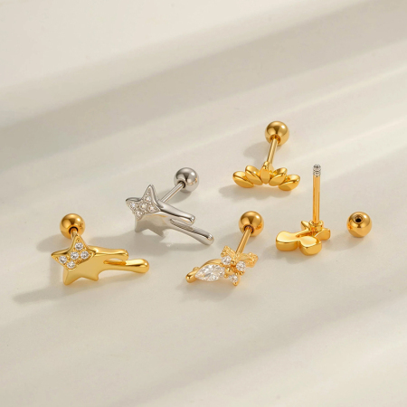 Boucle d'oreille piercing en zircon couleur or et cuivre cerise, 1 pièce 2