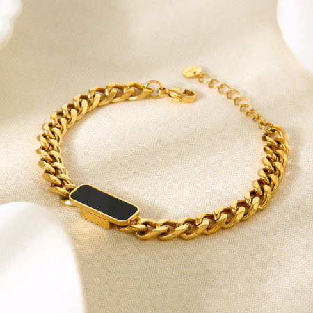 Bracelet chaîne classique rectangulaire en acier inoxydable étanche couleur or pour femme (1 pièce)