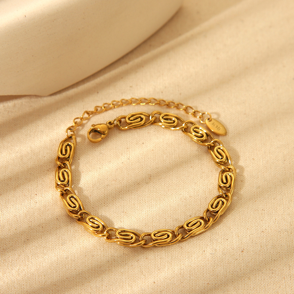 Bracelet Chaîne Simple Pour Femme, En Acier Inoxydable Étanche, Avec Formes Rondes Et Rectangulaires. Image4