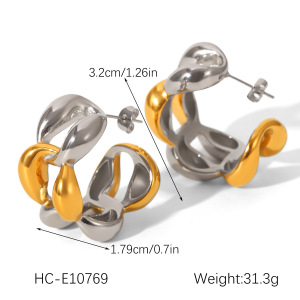 1 Paire De Boucles D'Oreilles À Tige Pour Femme, Forme Irrégulière, Couleurs Or Et Argent Mélangées h5 Image2