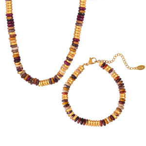 Ensembles De Bijoux Pour Femmes En Perles Rétro, Acier Inoxydable, Imperméable, Couleur Or Et Pierres Naturelles h5 Image4
