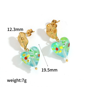 Boucles D'Oreilles Pendantes Pour Femme, En Acier Inoxydable Doré, En Forme De Cœur, Avec Verre Luxueux Et Étanches. 1 Paire h5 Image4