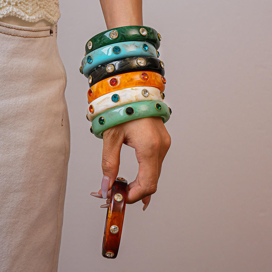 Bracelet Jonc Rétro En Acrylique Dégradé De Couleurs, 1 Pièce h5Image6