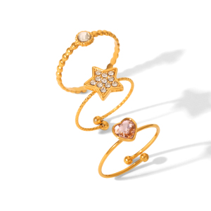 Bagues De Déclaration Pour Femmes En Acier Inoxydable Multicouches, Luxueuses, En Forme De Cœur Et D'Étoile, Avec Zircon h5 