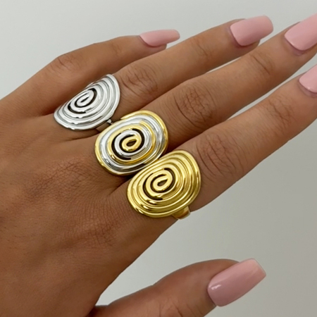 Bague femme décontractée, ronde, en acier inoxydable étanche couleur or (1 pièce) 2