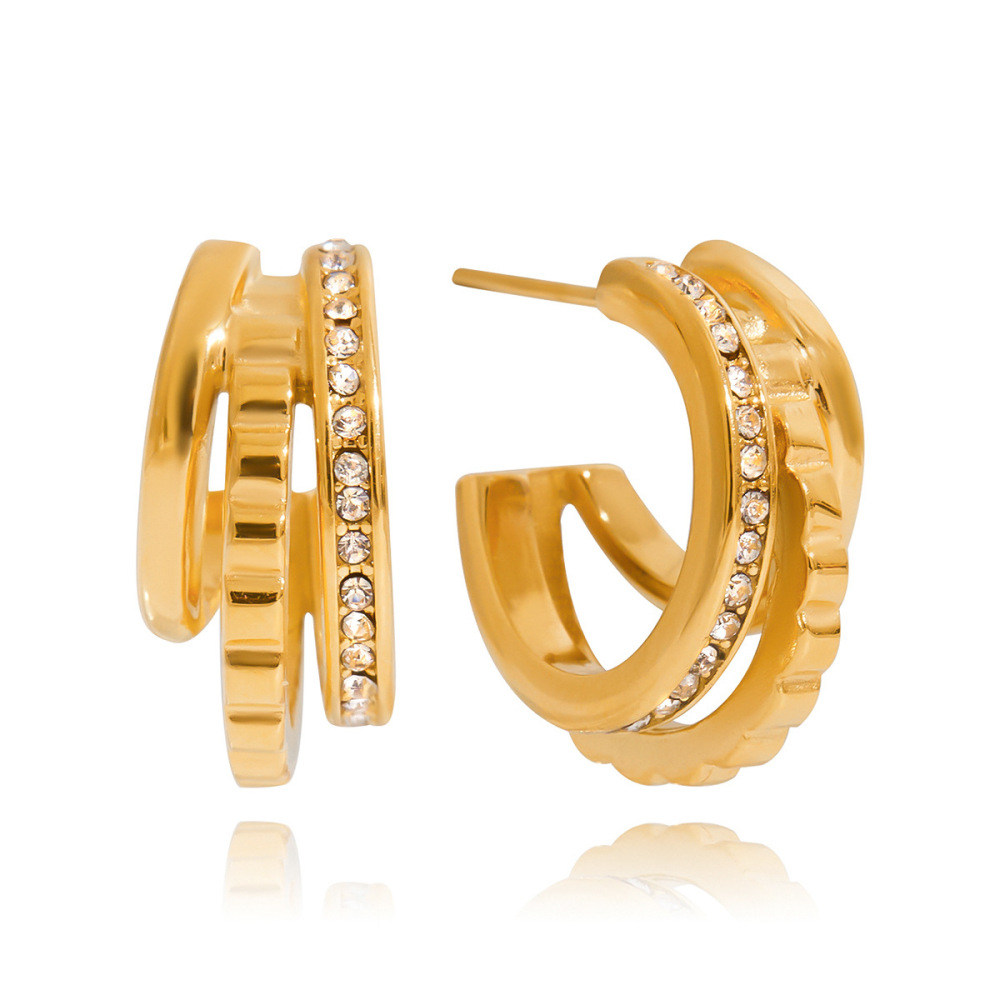 1 Paire De Boucles D'Oreilles Créoles Pour Femme, En Acier Inoxydable Étanche, Couleur Or, Collection Simple Series. 